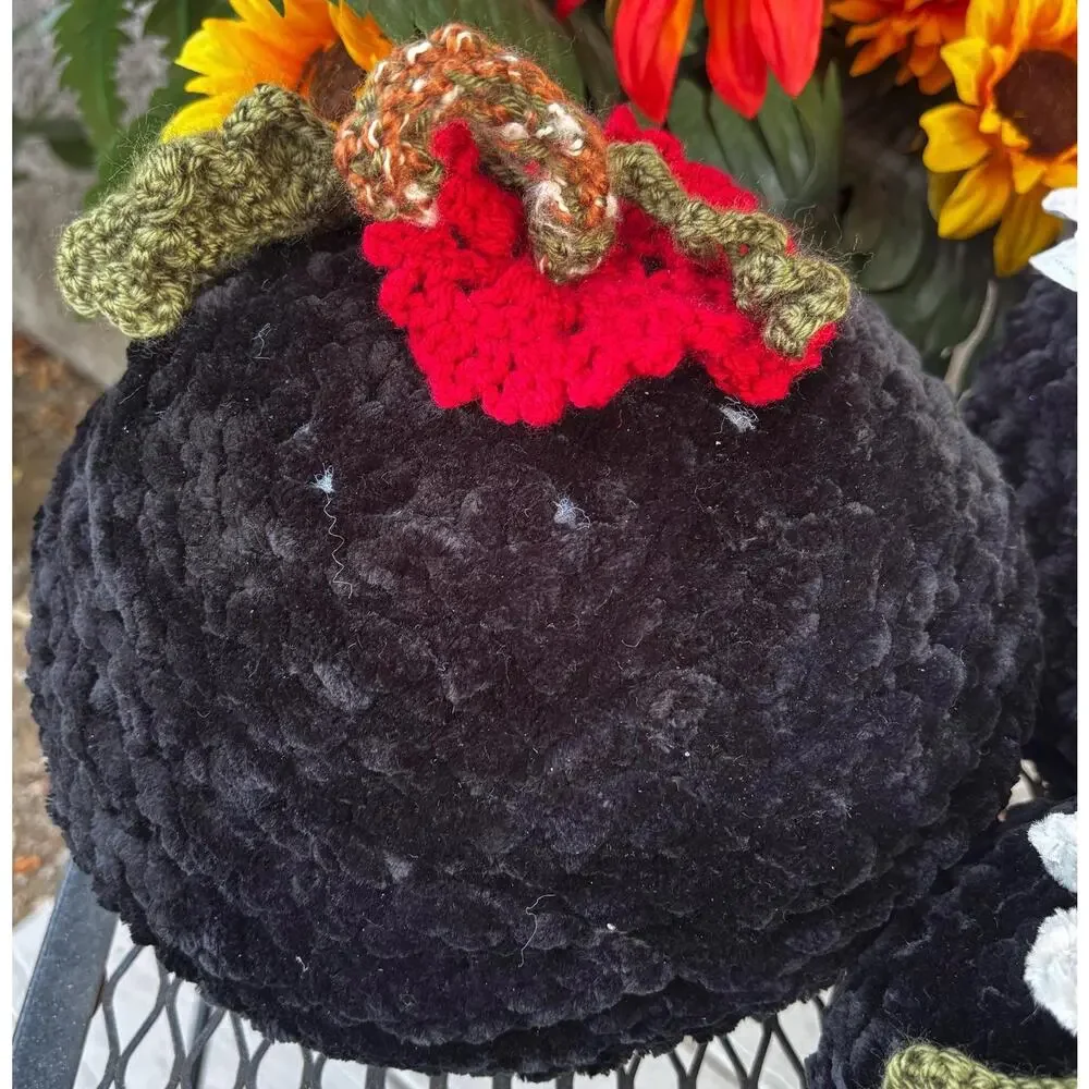 Handmade Velvet Pumpkin Pillow Set, Black Pumpkin Plushies, Autumn Throw Pillows